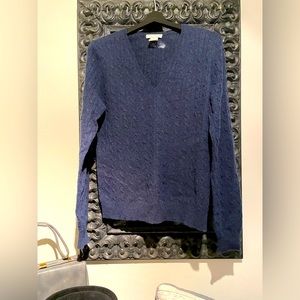 Navy blue 100% cashmere sweater V-neck cable knit